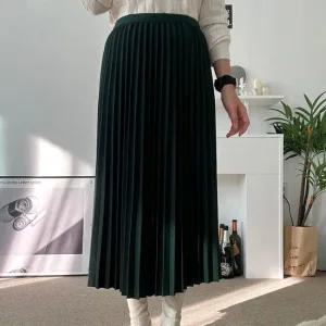 여자 봄 가을 겨울 무지 밴딩 플리츠 롱 스커트 간절기 핏이 예쁜 편한 주름 치마