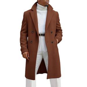 런카티 남성 트렌치코트 노치 라펠 더블 가슴 미드 롱 완두콩 코트 캐주얼 가을 겨울 클래식 오버코트