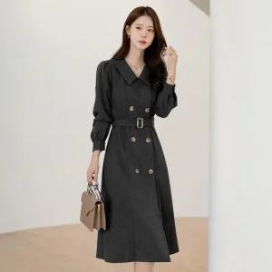 XXL까지) 코센 플랫카라 더블버튼 벨트 플레어 원피스 가을 하객룩 오피스룩 모임룩 격식룩 빅사이즈