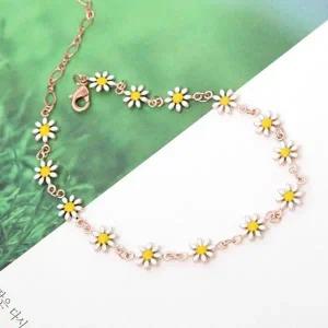 14K GP 데이지 에폭시 꽃 로즈골드 체인 패션 발찌-WA9AEA4