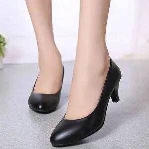 여자 애나멜 라운드 앞코 낮은굽 펌프스 힐 출근 구두-WE4CC23