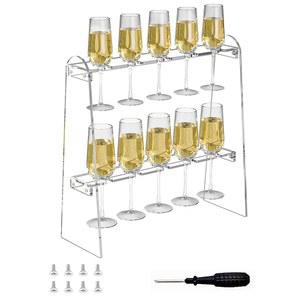 헥소노마 2단 아크릴 샴페인 플루트 홀더 10개 슬롯이 있는 파티용 스탠드, 카운터탑 유리 스탠드 최대 8온스 장착(안경 미포함)