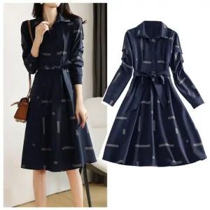 트렌치 셔츠 럭셔리 시크 원피스 경쾌한 여밈 긴팔원피스 (WFJYGON)