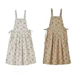 J2K 앞치마 자수 원피스형 린넨 포켓 플라워 프로방스