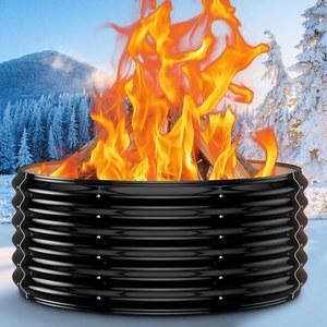 17인치 높이의 야외용 파이어핏 링 - 32인치 헤비 듀티 라운드 우드 버닝 파이어 핏 및 야외 화덕, 고내열, 갈바니즈드 스틸 금속 모닥불 핏 포터블 캠핑용, 백야드, 비치