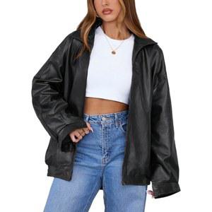 여성 가죽 재킷 가짜 오버사이즈 모터사이클 폭격기 코트 가을 의상 겨울 패션 의류