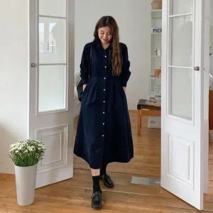 여자 투웨이 롱셔츠 허리끈 겨울하객룩 피치 롱원피스_4