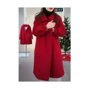 여성 여자코트 레드 외투 겨울 모직 도톰 코트 오리털안감 KS4