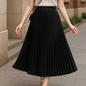 [오노마] ONM 날씬해보이는 롱 기장 플리츠 주름 밴딩치마 베이