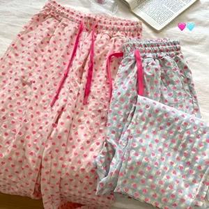 패턴 잠옷 바지 파자마 팬츠 커플 신혼 실내복 홈웨어 9부 하트 스마일 (WFIWG87)