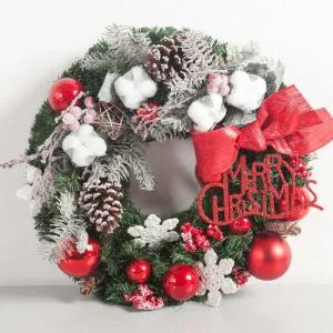 아트박스/플라워트리 크리스마스 리스 벽장식 웨이브 목화 베리 45cm 소품