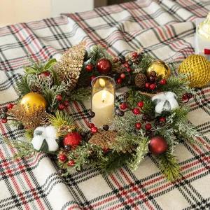 /플라워트리 크리스마스 리스 벽장식 크리스탈 리프캔들 40cm 소품