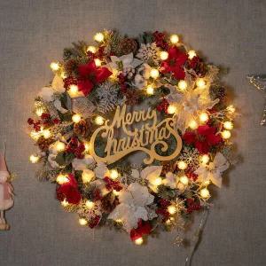 /플라워트리 크리스마스 리스 벽장식 LED 이자벨라 그레이 75cm