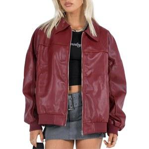 에쉬시 여성용 오버사이즈 가죽 재킷 인조 스웨이드 보이프렌드 모터사이클 풀 집 봄버