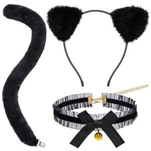 검은 고양이 귀와 꼬리, 의상 여성, 액세서리 할로윈 파티 코스프레 세트 성인 여성 소녀용
