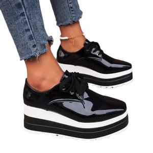 여성 여성용 패션 플랫폼 스니커즈 캐주얼 빈티지 레이스업 청키 하이힐 로우탑 슬립 온 플랫 워킹화 브리티시 스타일 드레스 옥스포드 슬립온 로퍼스 가을 드레시 슈즈