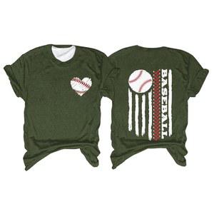 히비나 미국 플래그 야구 엄마 셔츠 여성용 마마 아메리카 소프트볼 티셔츠 크루넥 반팔 상의 2025