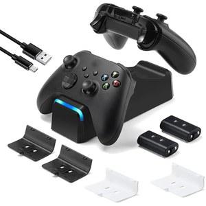 KEKUCUL 듀얼 도크 충전소, Xbox Series X/S, Xbox One/One X/One S 컨트롤러, 효율적인 Xbox 컨트롤러 충전기, 2 * 1100mah 충전식 컨트롤러 배터리 팩(블랙) 지원