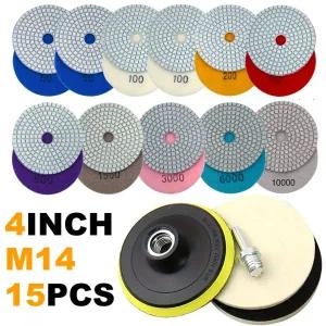 전동드릴광택패드 유막제거 15개 100mm 4인치 다이아몬드 연마 패드 M14 후원자 콘크리트 대리석 돌 습식건