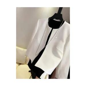 삐삐언니 여자 키작녀 정장 자켓 엘레강스 화이트 스몰 코트 가을 쇼트 톱 꾹4