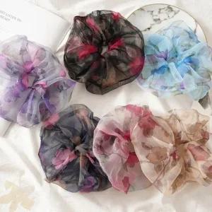 여성 플라워 쉬폰 헤어슈슈 1P 패션 곱창끈 스크런치 곱창밴드 곱창머리끈 머리곱창