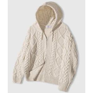 2WAY_아란 워셔블 오버핏 케이블 후드 집업 니트 아이보리 882987 리메인세컨드