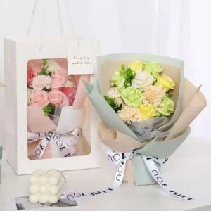 비누꽃 장미꽃 꽃다발 조화+ 쇼핑백 세트 축하 기념