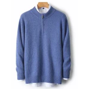 남성패션 폴라 니트 캐주얼 비즈니스 100% 퓨어 울 스웨터 반 집업 캐시미어 보온 이너 힛템