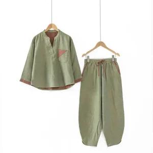 찜질방옷 여성 숯가마사우나복 황토 단체복 커플 세트 긴팔 마사지 상하의