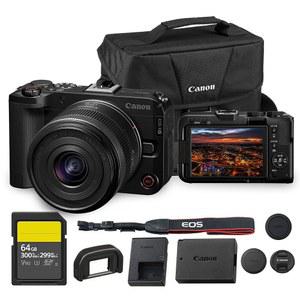 14-30mm f/4-6.3 RF-S 렌즈가 장착된 캐논 EOS R50 V 미러리스 카메라 | 4K 비디오, 듀얼 픽셀 오토포커스, 플립 스크린 숄더백과 64GB 카드가 컴팩트