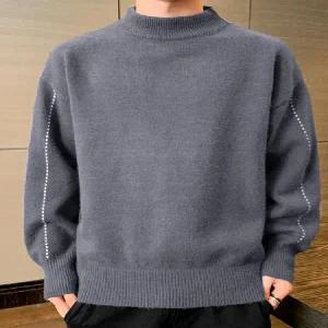 터틀넥 목 티 폴라 캐시미어 니트 기모 스웨터 남성 2025 하프 스타일 개성 풀오버 학생 겨울 옷 하의 셔츠