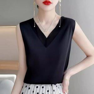 실크 여름 나시 새틴 이너 정장 아우터 레이스탑