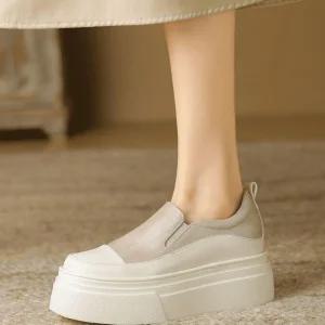 실버 그레이 스니커즈 리얼레더 여성키높이슬립온7cm