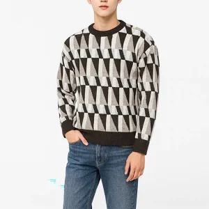 [디바옴므]삼각형 체크 라운드 니트 티셔츠 겨울 맨투맨 아가일 단가라