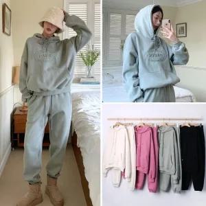 여성 겨울 양기모 레터링 후드티 조거팬츠 트레이닝 세트 츄리닝 셋업 PST0298S 빅사이즈 루즈핏