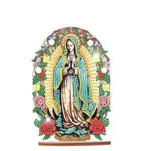 JISHShay 다이아몬드 아트 데스크 장식 마돈나 페인팅 성모 마리아 보석 데스크톱 테이블 장식용 모자이크 키트 상단 자수 테이블탑