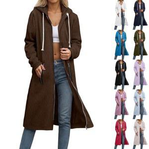 여성용 집업 후디 오버사이즈 플리스 롱 풀오버 후드 스웨트셔츠 캐주얼 긴팔 가을 재킷 코트 2025