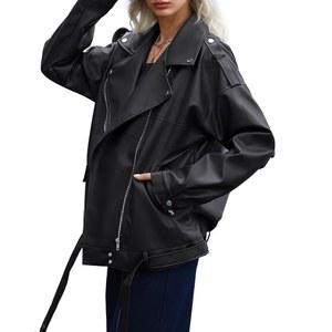 잔도 가죽 재킷 여성 오버사이즈 오토바이 바이커 의상 폭격기 가짜 가을 패션