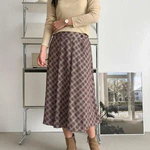 여자 체크 랩치마 플리츠 뒷밴딩 빅사이즈 롱스커트