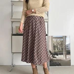 여자 체크 랩치마 플리츠 뒷밴딩 빅사이즈 롱스커트