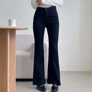 [다잇템] 여자 나팔 슬림핏 큰사이즈 검정데님 청바지