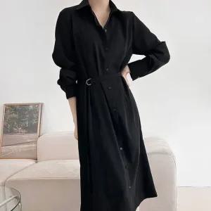 [다잇템] 여자 가을하객룩 혁대 오피스룩 롱원피스