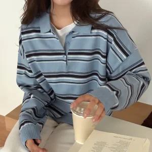 [제작] 데이말랑 스트라이프 카라 니트 84350 빅사이즈 여성의류