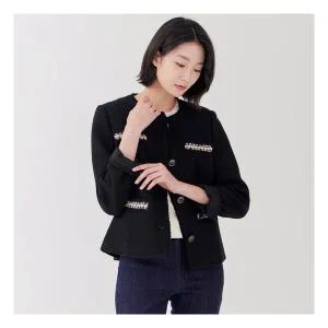 지센 피어로즈 니트배색 솔리드 트위드 자켓 LFJKP293_BK 592637