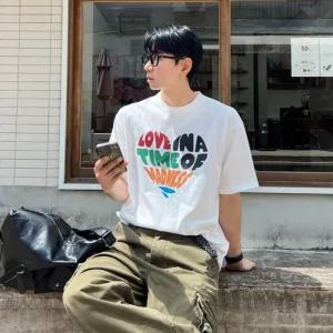 남자프린팅반팔티 남친룩 여름 커플 하트 오버핏 반팔
