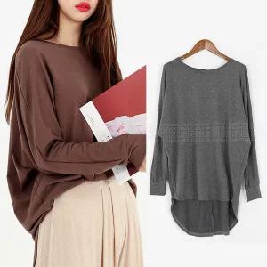 여성 박시 언발 루즈핏 긴팔 티셔츠 빅사이즈 데일리 캐주얼 베이직 봄가을 라운드넥 롱 슬리브 탑