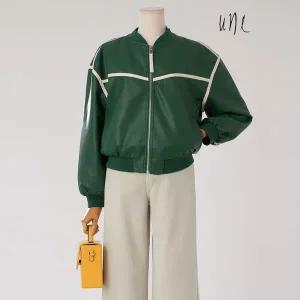 [하프클럽/윈]UNE라인블록 레더필 집업블루종