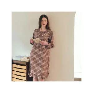 [솔브]비너스 정상 커플잠옷 웜후레쉬 선염체크 기모 여성 원피스 VGN4580 A_P408770507