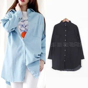 여성 루즈핏 롱 데님 청셔츠 긴팔 오버핏 남방