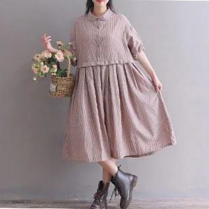 여성 스트라이프 카라 셔링 프릴 셔츠 루즈핏 박시 롱원피스
